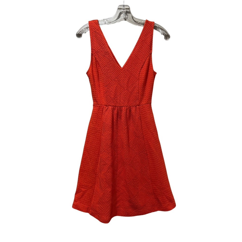 Maeve Anthropologie Red Textured Jacquard Open Back V-Neck Fit Flare Dress 2